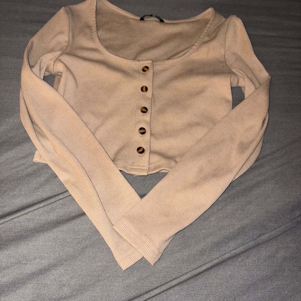 Beige Button-Up Women's crop top